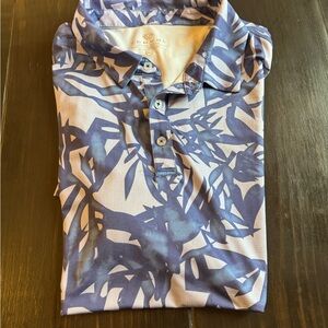 Men's Blue Leaf-Print Performance Polo